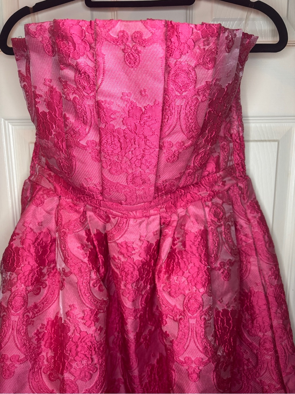 Entro Pink Floral Jacquard Strapless Midi Dress L Pockets Barbiecore - Picture 8 of 16
